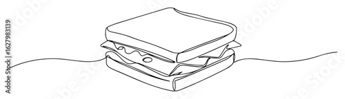 sandwich with cheese and lettuce one continuous line drawing