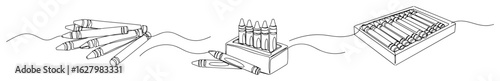 Markers Set and Case – Continuous Line Vector Illustration of Art Supplies
