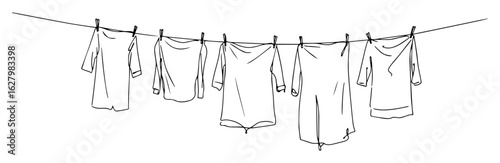 fresh laundry drying on a clothesline in the wind a classic domestic scene drawn in a single continuous line