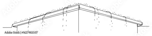 heavy rain falling on a house roof for a cozy stormy weather shelter concept continuous single line drawing vector