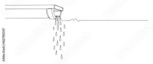 rainwater overflowing from a clogged gutter during a heavy storm one continuous line drawing vector contour design
