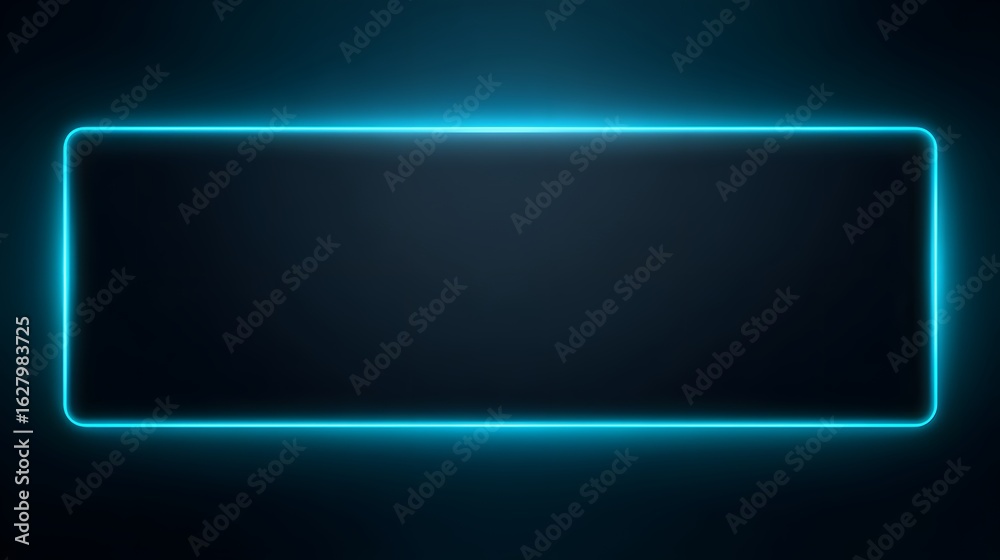 Fototapeta premium Glowing neon blue rectangular frame on a dark textured background