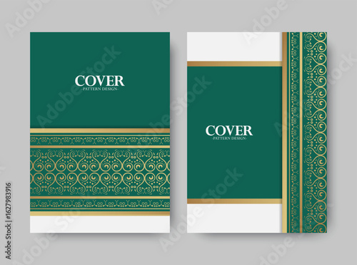 Elegant Royal Green Gold Ornament Book Cover Design Template Set