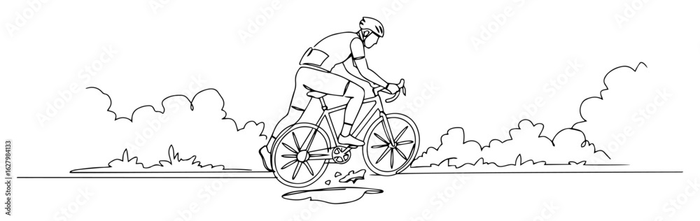 Obraz premium cyclist riding bike road racing continuous line drawing