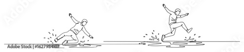 man slipping on wet floor continuous line drawing