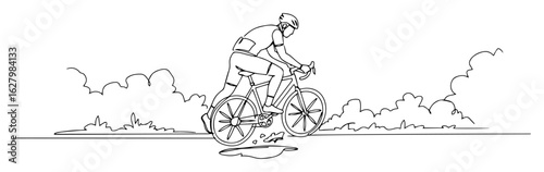 cyclist riding bike road racing continuous line drawing