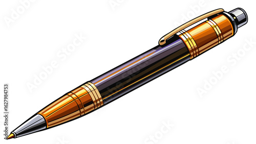 very beautiful Ballpoint pen isolated in  white background , top view of blue pen, business office desk design element