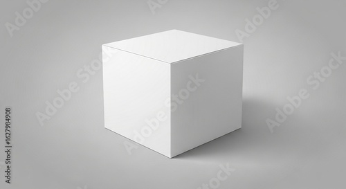 Minimalist blank white cube with soft shadow on a clean light gray background, ideal for product mockups, packaging, or abstract concepts.