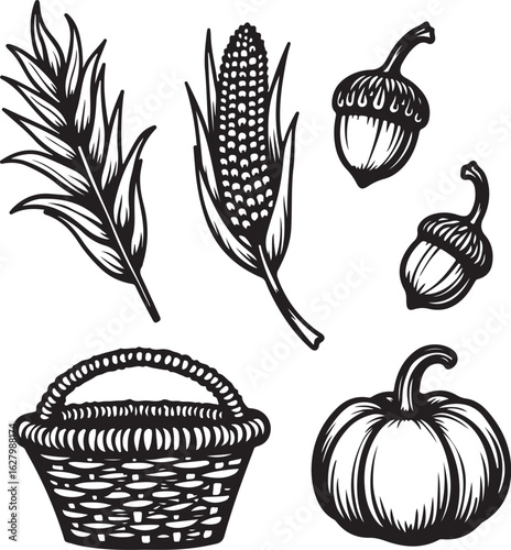 Harvest bounty design elements for autumnal holiday themes
