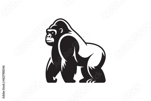high quality black and white gorilla vector graphic for wildlife themed marketing and promotional projects
