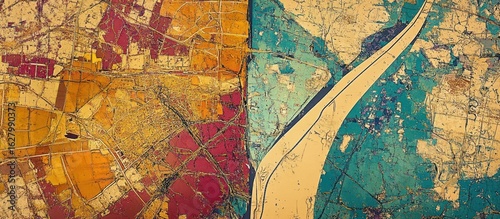 Abstract Art with Crackled Paint and a Diagonal Line