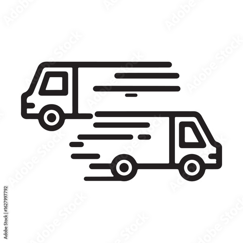 Two black silhouette vans are speeding rapidly with motion lines on transparent background
