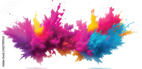 Festival Paint Powder Explosion – Bright Holi Color Splash with Rainbow Burst on Isolated White Background
