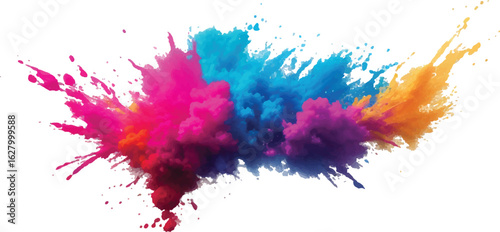 Festival Paint Powder Explosion – Bright Holi Color Splash with Rainbow Burst on Isolated White Background
