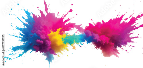 Festival Paint Powder Explosion – Bright Holi Color Splash with Rainbow Burst on Isolated White Background
