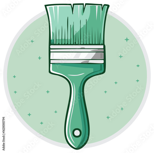 Cartoon illustration of a green paintbrush for home renovation and DIY projects
