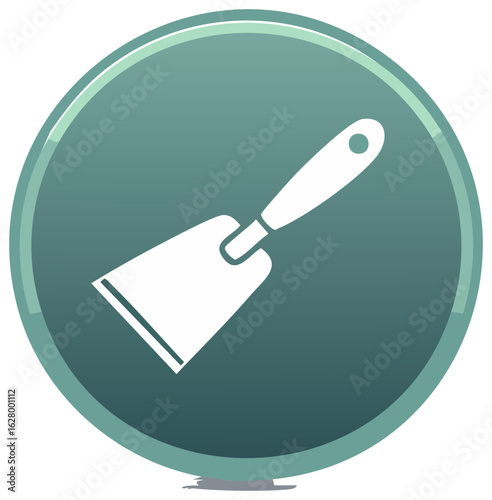 White scraper tool icon for construction and repair on a glossy green circular button vector illustration