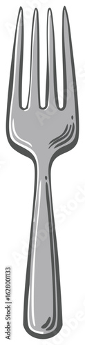 Drawn Silver Fork with Four Tines for Eating and Dining Illustration Style Design