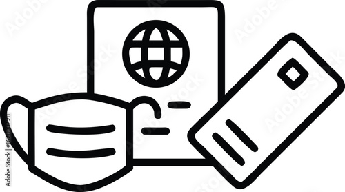 Outline of a Vaccine Card or Health Passport with a Checkmark Symbol vaccination record medical document