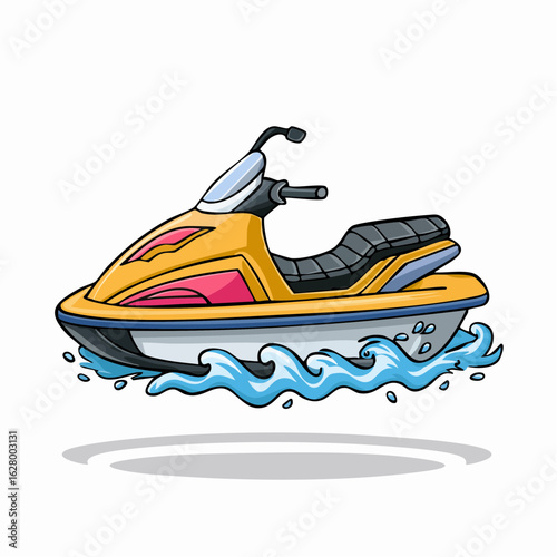 Cartoon Style Jet Ski on Water with Waves - A Vibrant Aquatic Illustration