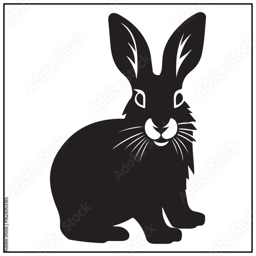 Vector art of front view black rabbit silhouette isolated on white background