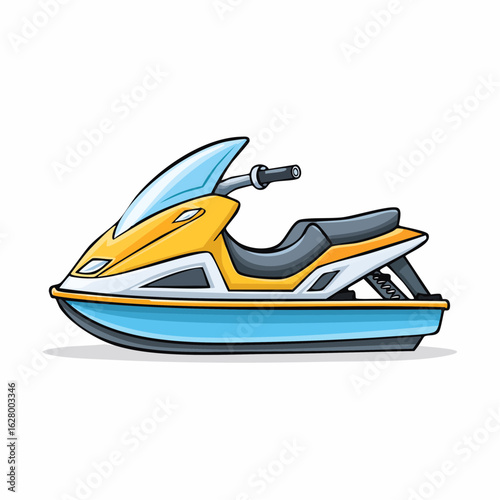 Cheerful yellow and blue jet ski illustration for summer fun and water sports