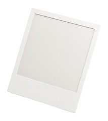 Blank square photo frame with a wide white border, tilted at an angle on transparent background.