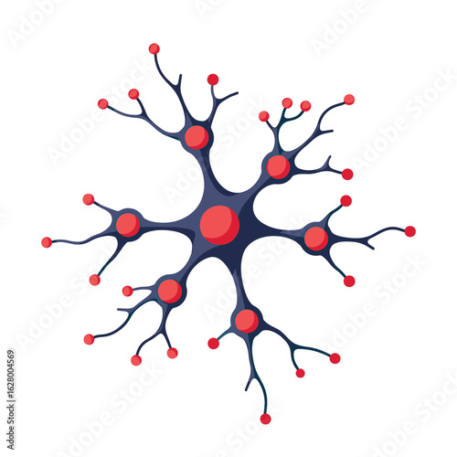 Colorful neuron illustration with red and blue accents