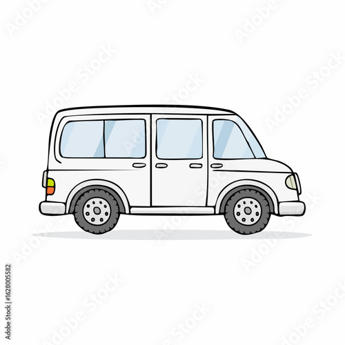 Cartoon illustration of a white minivan against a plain background providing transportation