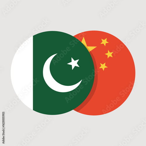 This minimalist illustration features the flags of Pakistan and China, overlapping to symbolize the strong bond and partnership between the two nations.