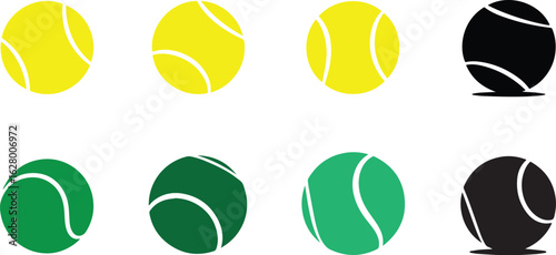 Collection of vector tennis ball icons in simple and clean style. Perfect for sports websites, print materials, infographics, and mobile apps. Available in transparent PNG and editable vector formats.