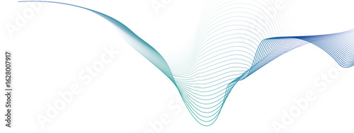 Dynamic particle waves in a blue halftone a flowing dot curve against a white backdrop, embodying technology, sound, music, and modern aesthetics. technology, science, innovation concepts