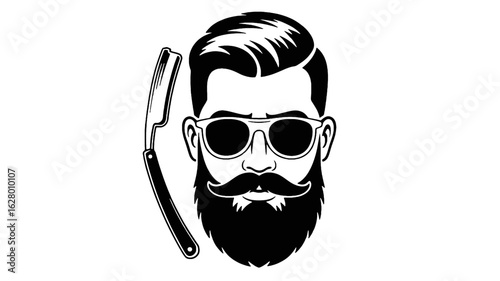 Bearded Man With Razor Silhouette mustache barber