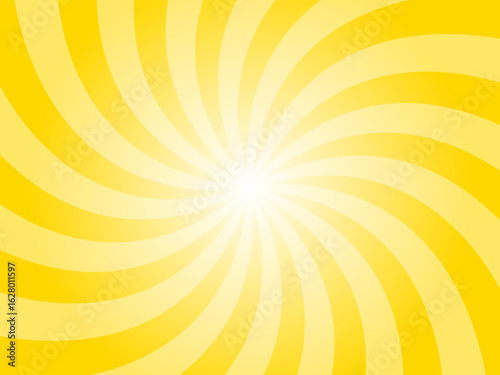 Gold orange sunburst background. Yellow radial retro glowing rays banner. Abstract retro whirlwind starburst vector abstract background. Twisted radial illustration.