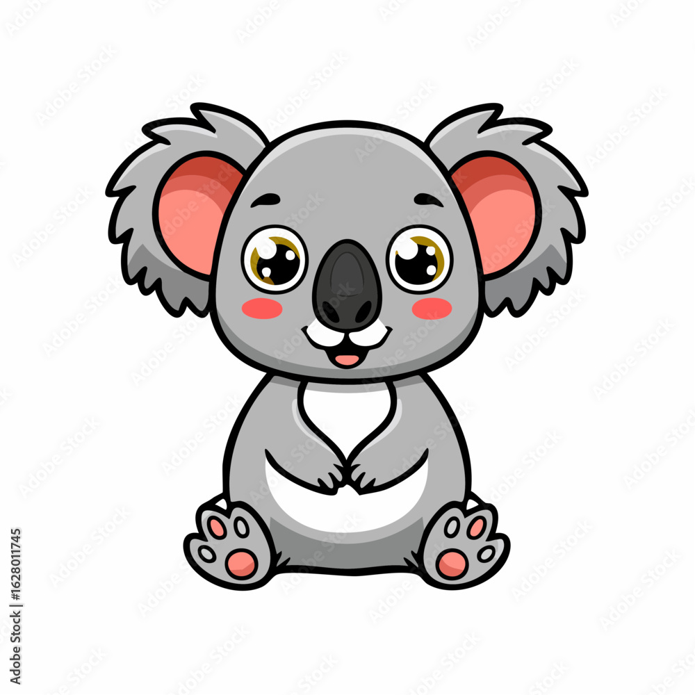 Obraz premium Cute and Adorable Cartoon Koala Illustration Sitting Down with Expressive Eyes