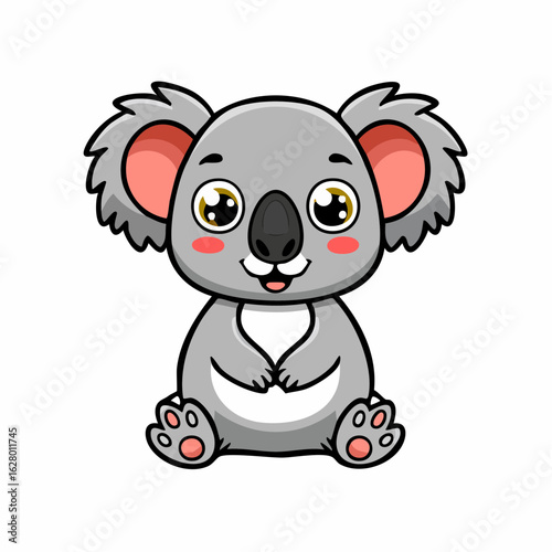 Cute and Adorable Cartoon Koala Illustration Sitting Down with Expressive Eyes