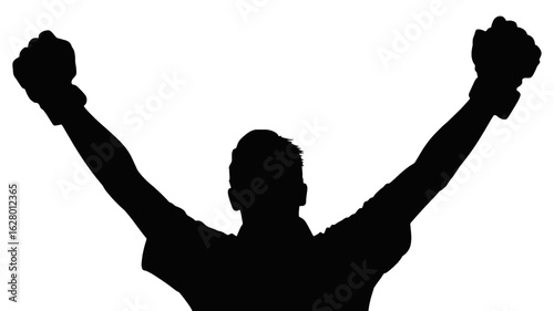 Silhouette of a triumphant person with raised arms