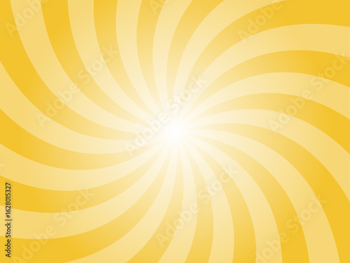 Saffron orange sunburst background. Yellow radial retro glowing rays banner. Abstract retro whirlwind starburst vector abstract background. Twisted radial illustration.