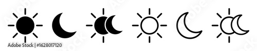 Day and night icon. Sun and moon icons.