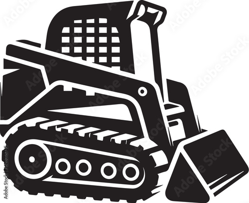 compact tracked skid steer loader Black and White Vector