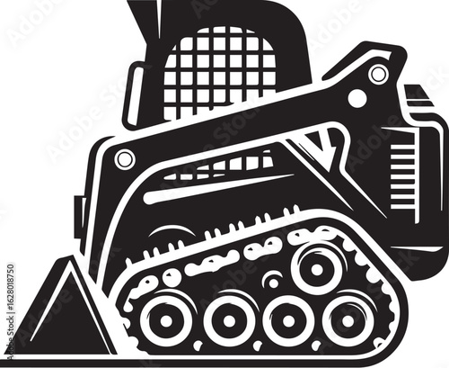compact tracked skid steer loader Black and White Vector