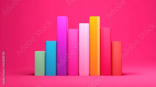 Colorful bar graph showing growth on a vibrant pink background