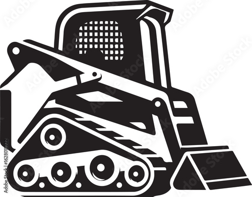 compact tracked skid steer loader Black and White Vector