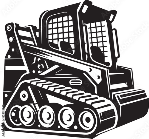 compact tracked skid steer loader Black and White Vector