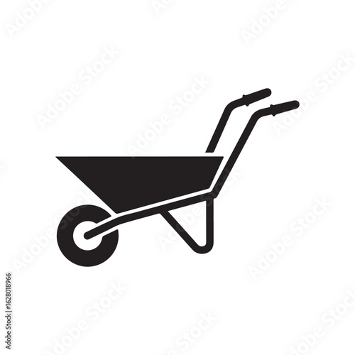 Black silhouette of a garden wheelbarrow with a single wheel and two handles