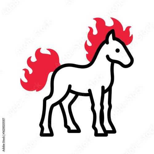Playful fire horse character with a vibrant red mane