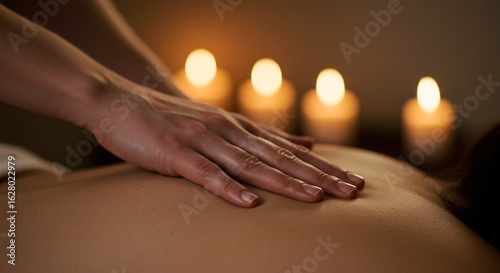 Wallpaper Mural A hand gently massages a persons back with blurred glowing candles in the warm dim background Torontodigital.ca