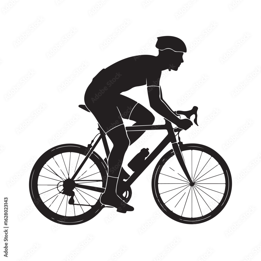 Obraz premium Dynamic silhouette of a cyclist in motion on a road bicycle