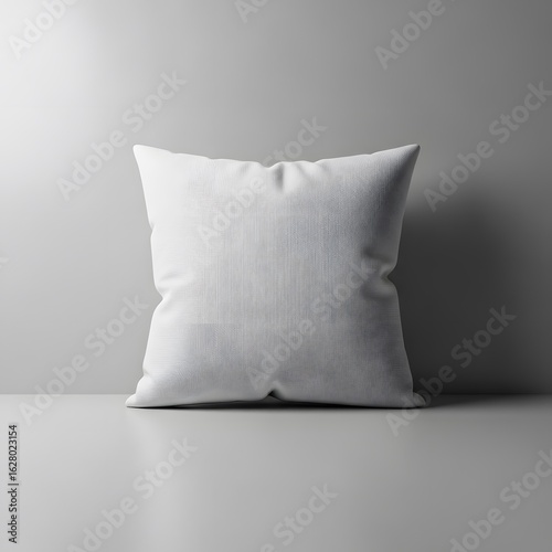 Blank white square pillow mockup on a minimalist grey background