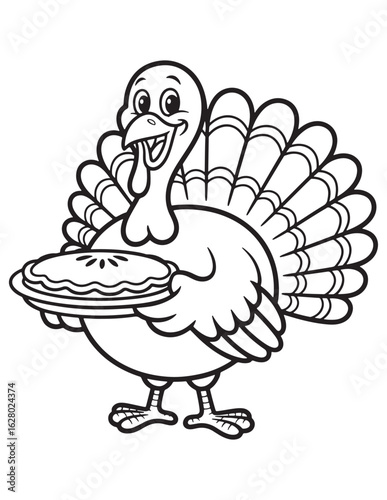 Happy Thanksgiving Turkey with Pumpkin Pie Coloring Page